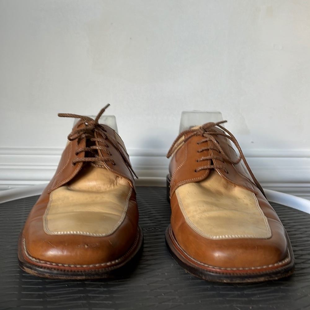 Two-Tone MAGNANNI Tan Oxford Blucher Square Toe Dress Shoes 12M SPAIN - Picture 3 of 16
